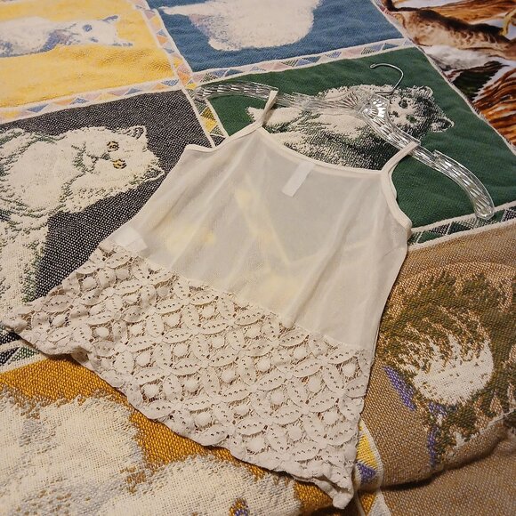 Knitworks Girls Medium M 10/12 Off White Sheer & Flower Patterned Camisole Cami - Picture 2 of 11